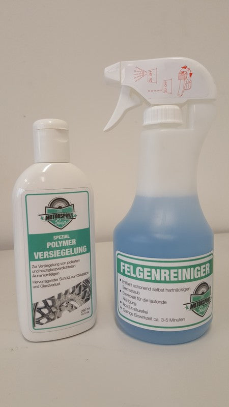 Pflegeset für polierte & hochglanzverdichtete Alufelgen – 500 ml Felgenreiniger & 250 ml Polymer-Versiegelung